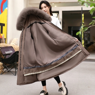 冬 派克服女200斤胖mm獭兔毛内胆狐狸毛领可拆卸爆款 新款 皮草大码