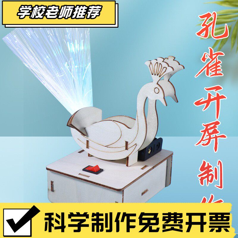 孔雀开屏七彩光纤灯科技小制作儿童DIY手工拼装科学实验发明CX62