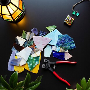 彩色琉璃片美国进口古董琉璃贴片橙色不规则炫彩方砖手作饰品配件