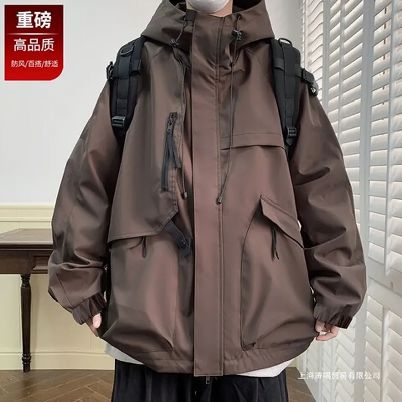 工装夹克连帽胖子潮牌外套痞帅机能秋季男2025新款宽松男装冲锋衣