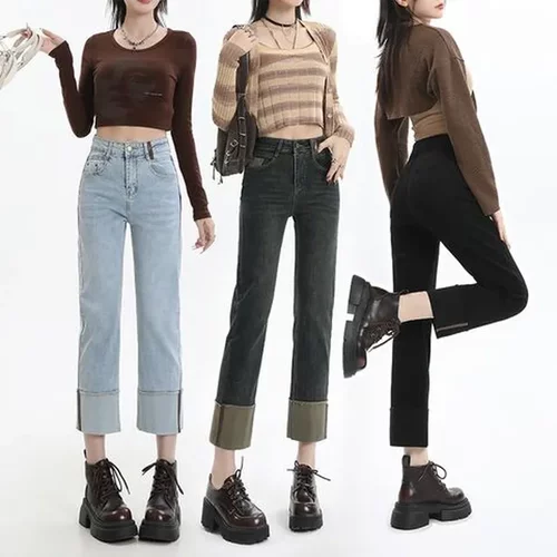 小个子牛仔裤浅蓝色显瘦春秋季九分裤子高腰直筒新款2025年女烟管