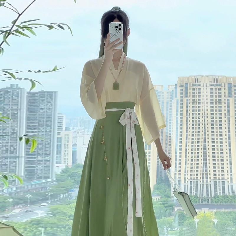 绿色汉服女款夏季2025新款成人汉元素古装古风改良版日常可穿套装图片
