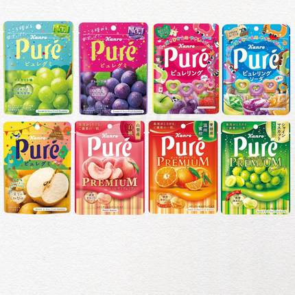 日本直邮KANRO甘乐软糖葡萄白桃新品pure爱心圈圈混合果汁QQ糖果