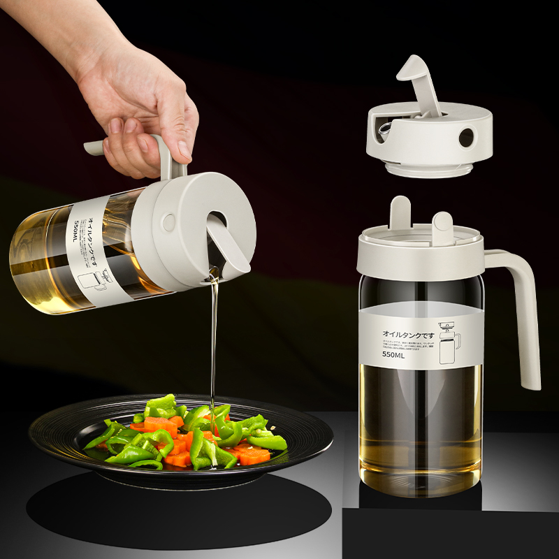 日式玻璃油壶防漏油灌家用厨房调料酱油醋壶自动开合倒油瓶不挂油