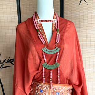 原创仿粉色玉石汉服配饰璎珞 仿玉衡魏晋秦汉宿命感战国袍项链