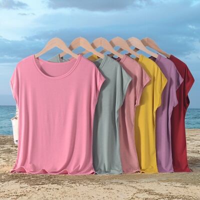 女夏妈妈装外穿圆领坎肩背心莫代尔大码T恤宽松加肥薄款打底上衣