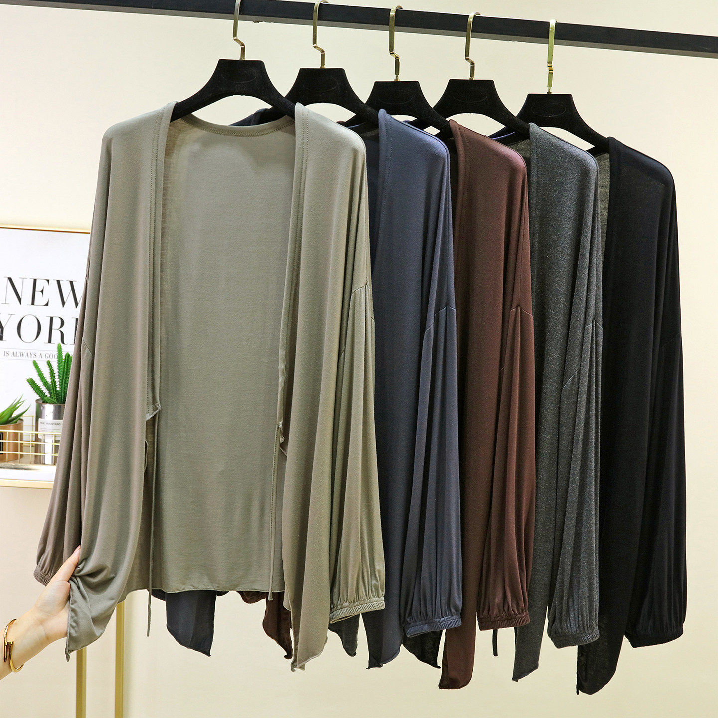 莫代尔凉感抽绳开衫女夏季长袖防晒衣长袖空调衫外搭披肩宽松外套