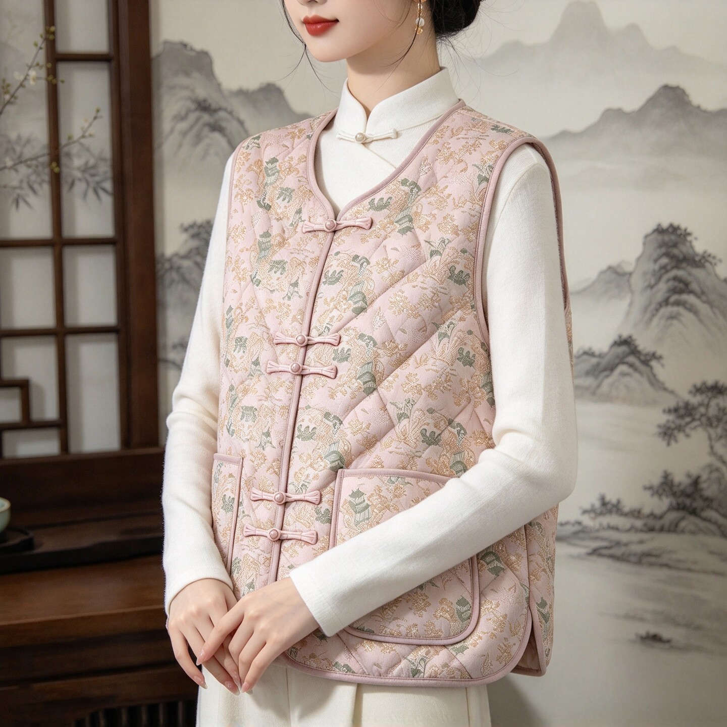 国风保暖马甲女士大码背心坎肩冬季加厚开衫外套中老年人外穿马夹