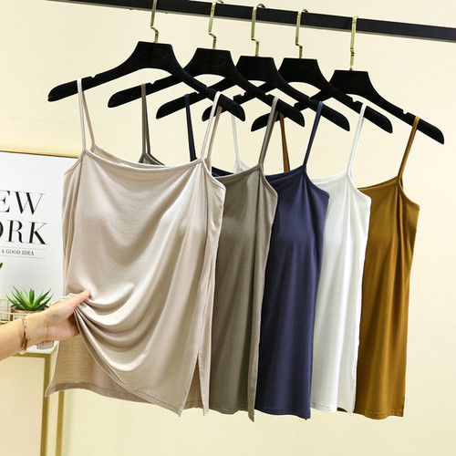 女夏季薄款打底衫莫代尔带胸垫下摆开叉小吊带内搭背心无袖上衣