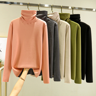 女秋冬德绒大码宽松休闲长袖半高领内搭保暖上衣韩版居家睡衣打底