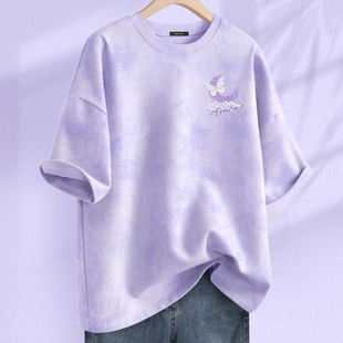 夏季 棉致纯棉韩系女款 t恤女2025年新款 大码 宽松学生圆领扎染短袖