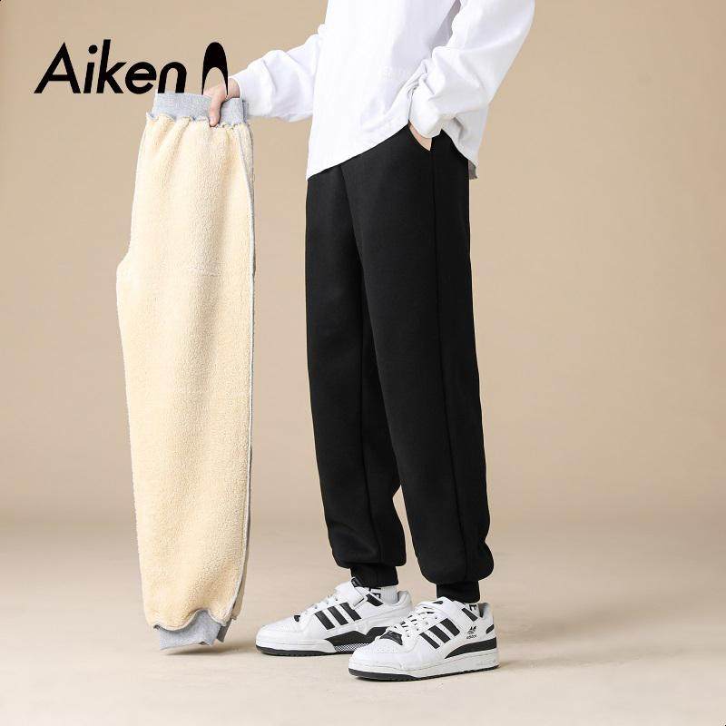森马集团Aiken加绒裤子冬季羊羔绒情侣长裤保暖宽松运动裤男女