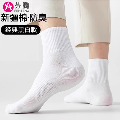 【昕怡粉丝专享】芬腾男款春秋款防臭中筒袜防臭黑白色男士运动袜