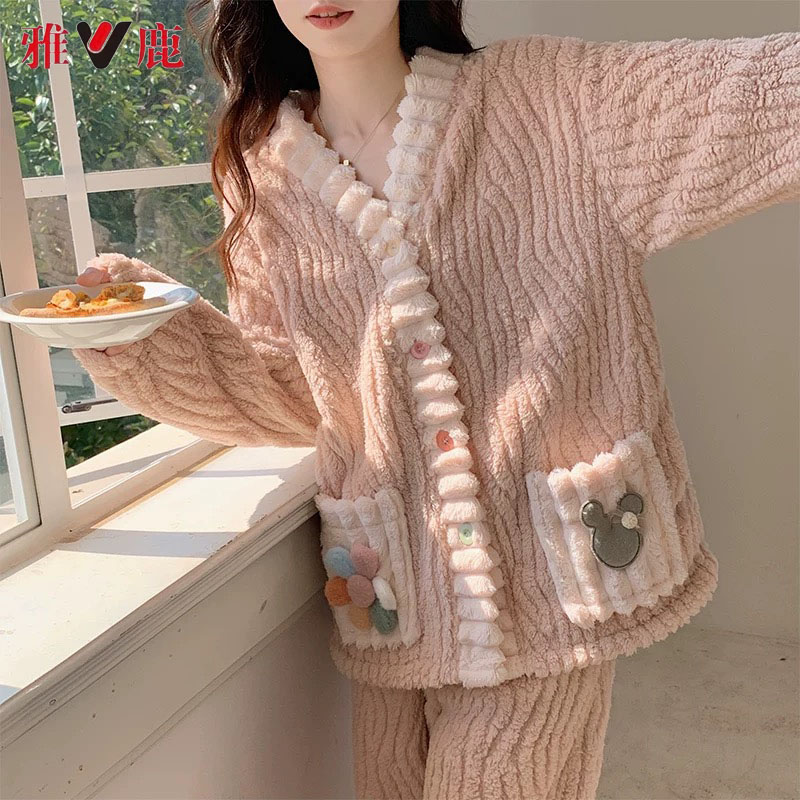 雅鹿2024冬季保暖加厚彩虹开衫两件套睡衣套装_淘宝内购会_女士内衣/男士内衣/家居服