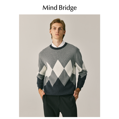 MindBridge圆领菱格毛衣