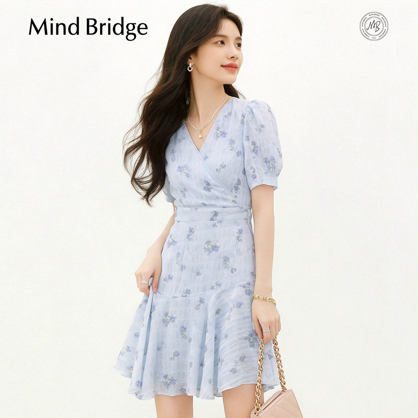 MindBridge一片式V领碎花连衣裙图片