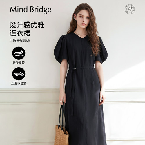 MindBridge黑色收腰连衣裙