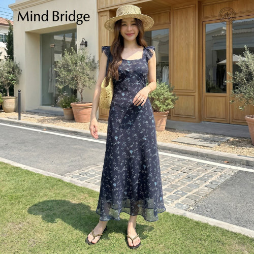 MindBridge方领花边吊带碎花裙