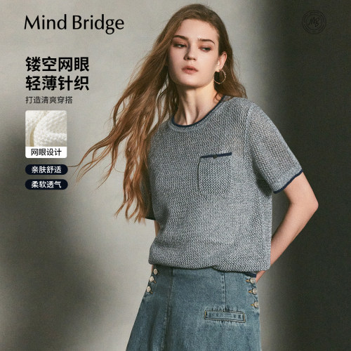 MindBridge镂空圆领短袖针织