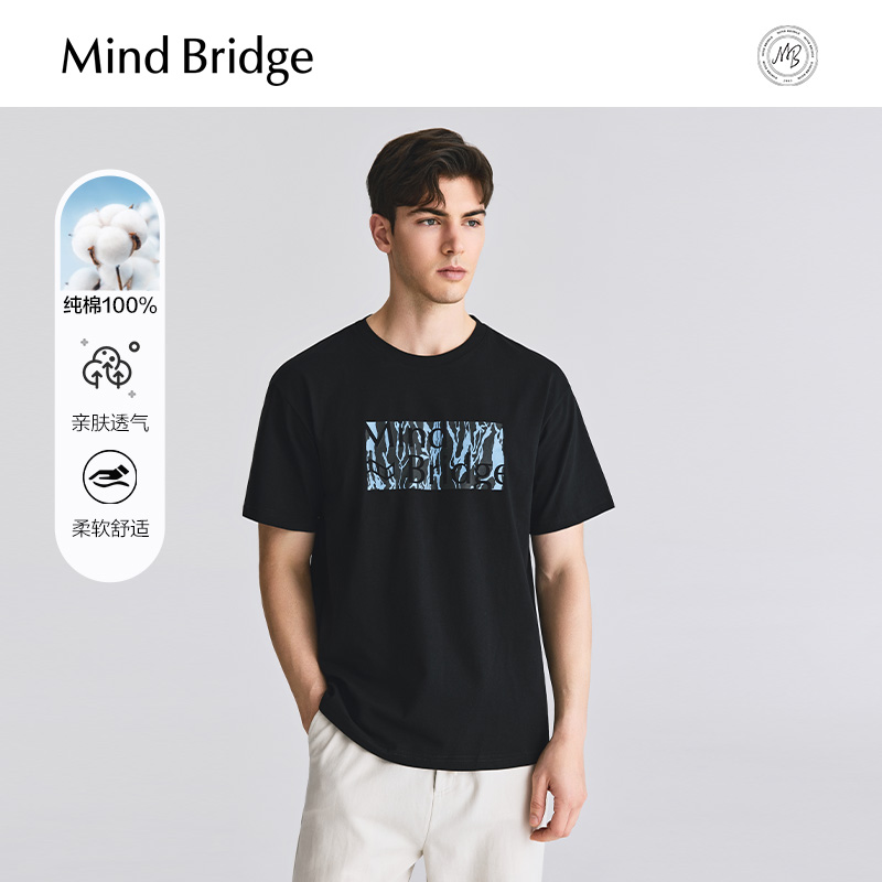 Mind Bridge【纯棉】男士印花休闲T恤2025夏潮流短袖