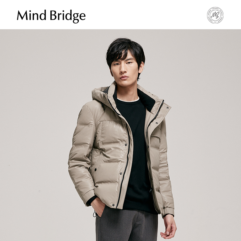 MindBridge 男装羽绒服冬季新款连帽鸭绒外套短款休闲派克服