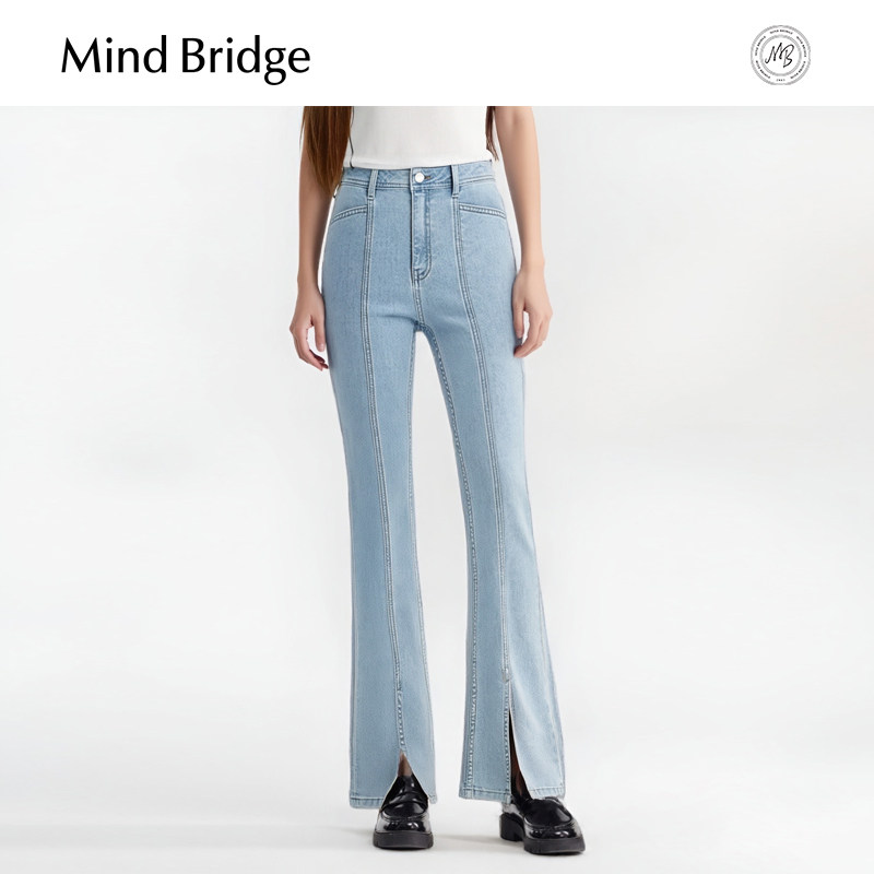 MindBridge2026春季女士复古显瘦微喇裤高腰浅色牛仔裤百搭开叉裤,女装/女士精品,牛仔裤,淘宝优惠券,粉丝福利购,淘宝优惠卷