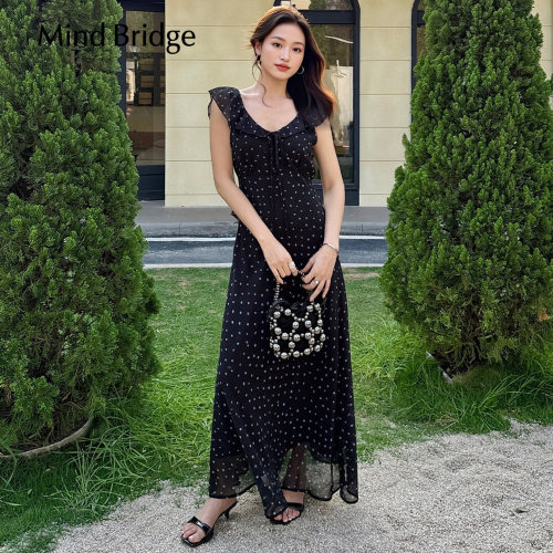 MindBridge小飞袖V领波点裙