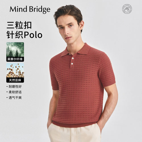 MindBridge镂空翻领短袖针织