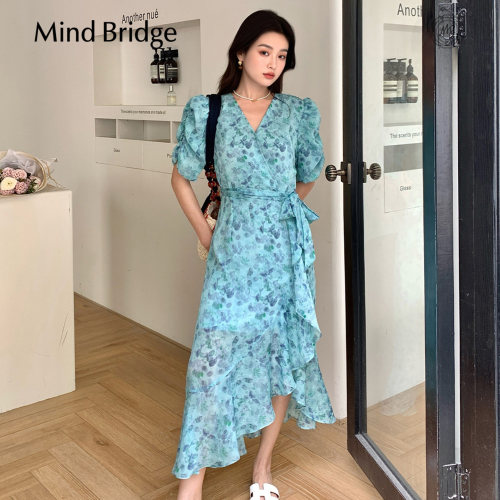 MindBridge法式V领碎花茶歇裙