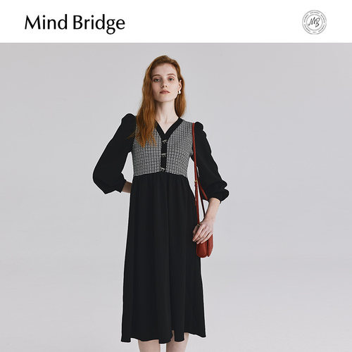 MindBridge法式优雅连衣裙V领