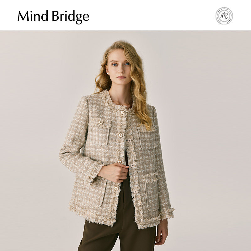 MindBridge2026年女士复古小香风外套春季圆领韩版毛边