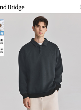 MindBridge2026年春美式休闲半开襟Polo领上衣男士落肩袖宽松卫衣