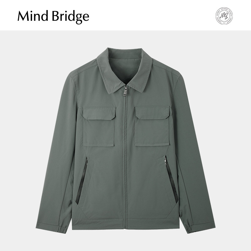 MindBridge2026年春季日系复古工装外套男士纯色休闲夹克翻领上衣,男装,夹克,淘宝优惠券,粉丝福利购,淘宝优惠卷
