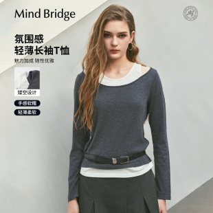 T恤女士少年感轻亚穿搭上衣 撞色假两件长袖 Mind Bridge2026年春季