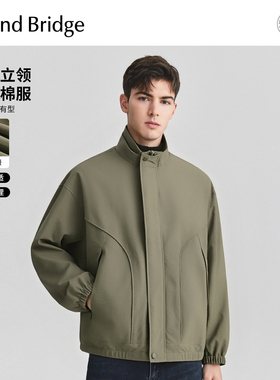 Mind Bridge2026年春纯色宽松棉衣休闲外套男士哈灵顿立领棉服