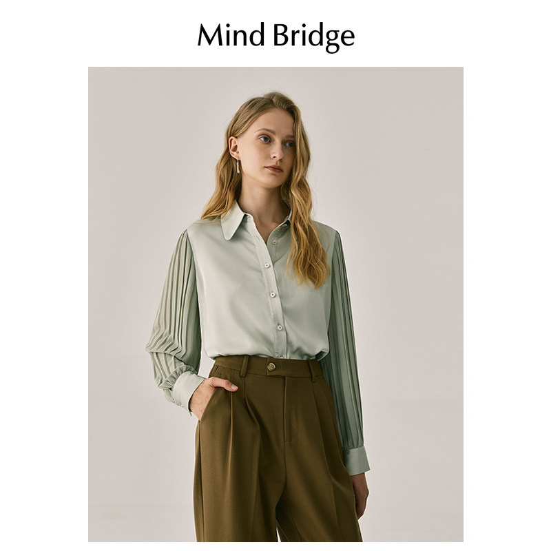 MB MindBridge2026春季长袖衬衫女士通勤翻领衬衣法