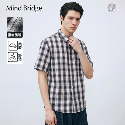 MindBridge格子肌理感短袖衬衫