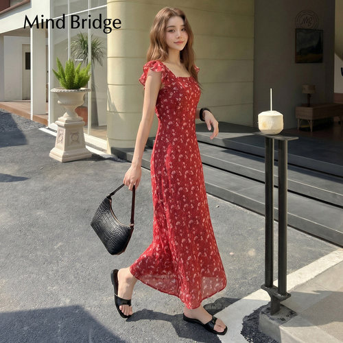 MindBridge方领吊带中长裙