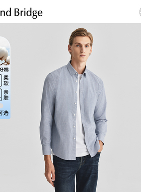 Mind Bridge格子翻领长袖衬衫秋季通勤休闲上衣男士商务百搭衬衣