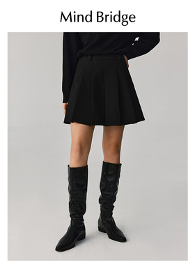 MindBridge2025年秋季女士学院风黑色百褶裙秋季A字半身裙通勤裙
