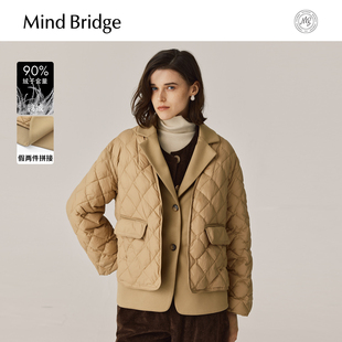 领羽绒服2025年冬假两件拼接保暖外套 西装 Mind Bridge女士短款