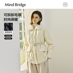 Mind Bridge2025年轻薄简约纯色保暖外套冬女士可拆卸毛领羽绒服
