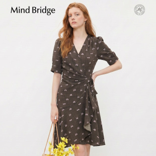 Mind Bridge2026年夏季显瘦A字碎花裙法式复古短裙女士V领连衣裙