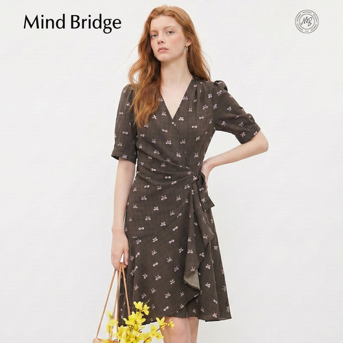 MindBridgeV领A字短袖碎花裙