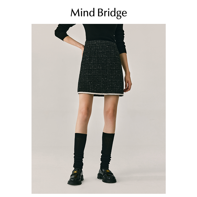 MB MindBridge2026年春季赫本风黑色小香风短裙女法