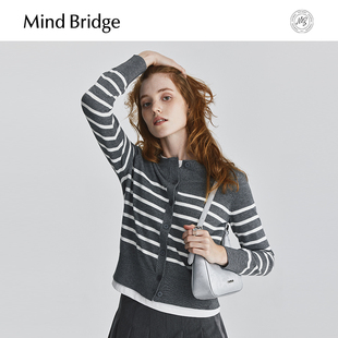 MindBridge 2025新款 绵羊毛 秋条纹针织衫 外搭 女士圆领开衫