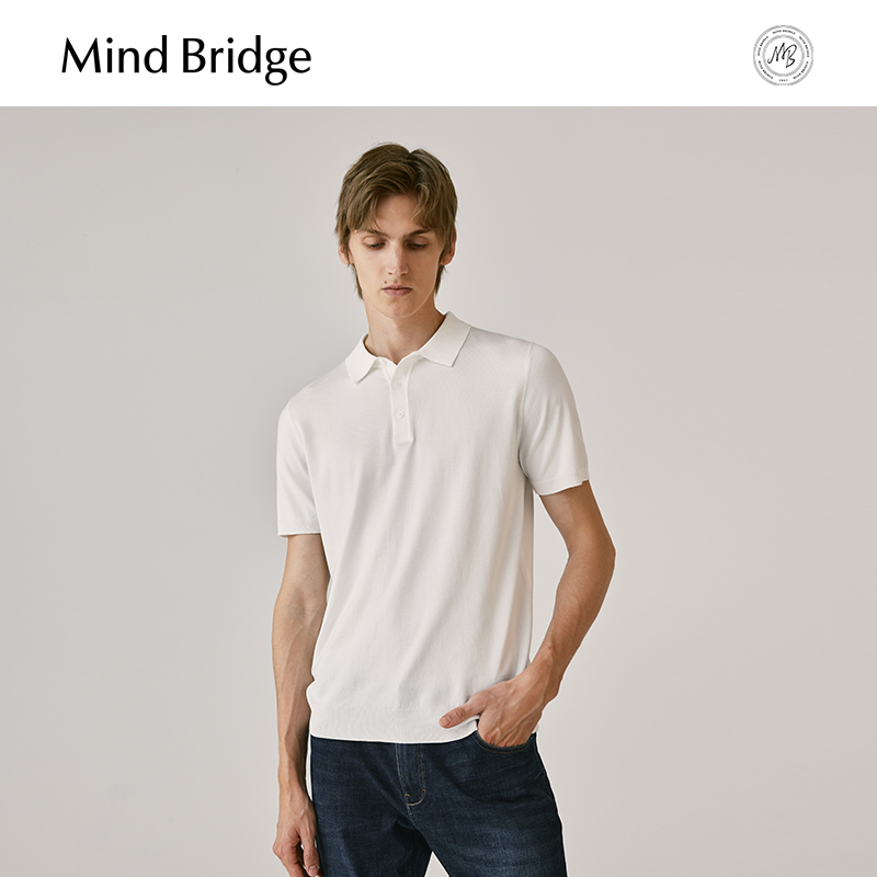 Mind Bridge男士Polo领短袖针织衫夏季莱赛尔上衣简约休闲polo衫