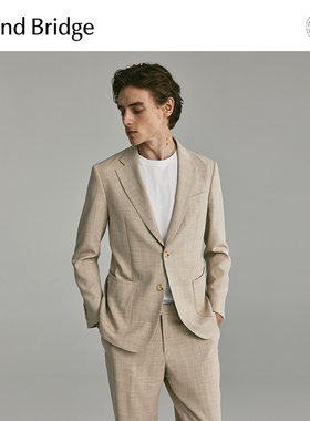Mind Bridge秋季简约商务西服男士格纹休闲西装韩版通勤宽松外套
