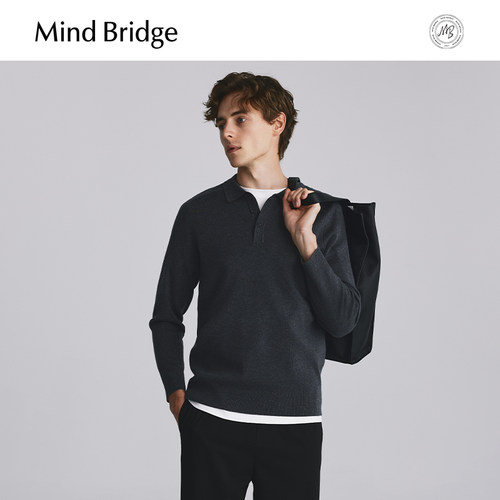 MindBridge纯色长袖针织POLO衫