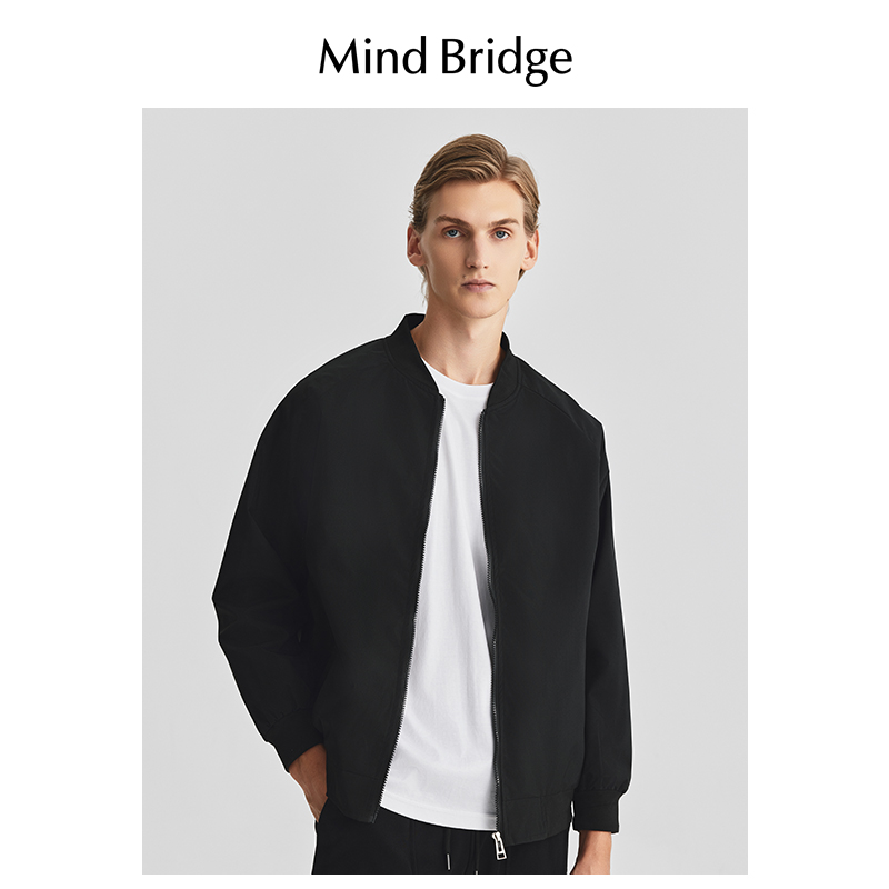 Mind Bridge男士宽松棒球领外套2025新款纯色棒球服春季飞行夹克